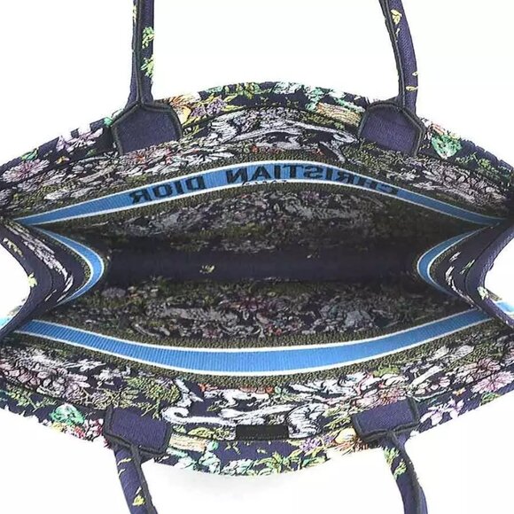 Auth Christian Dior Book Tote Large Handbag Tote Bag Navy Canvas - Picture 8 of 14